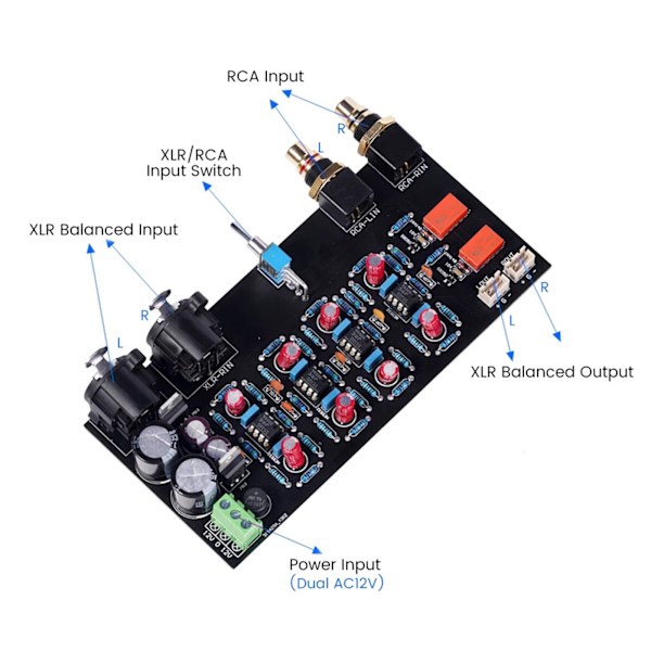 Balanserad XLR Obalanserad RCA enkeländad till balanserad utgång förförstärkare JRC5532 OP AMP Stereo förförstärkarkort Tillbehör