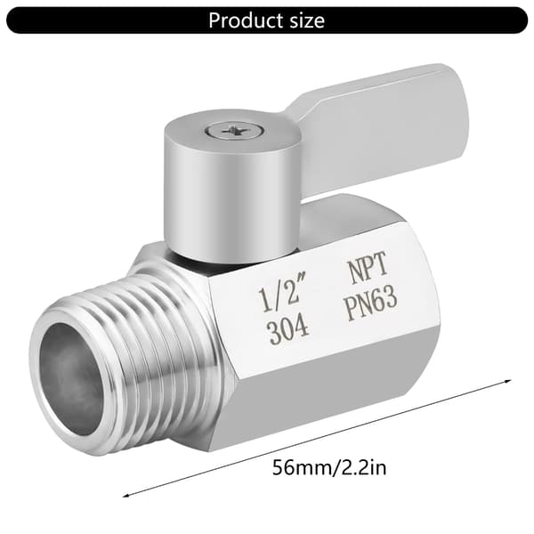 1/2 tomme NPT Spak Håndtak Vannregulator Små Stål Dusj Stengeventiler