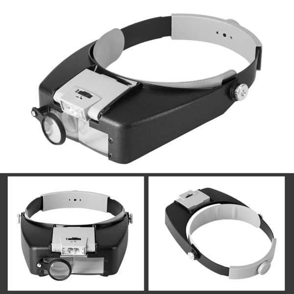 Huvudmonterad kikare-glasögon Lupp-förstoringsglas med LED-belyst-pannbandsförstoringsglas för reparation av watch
