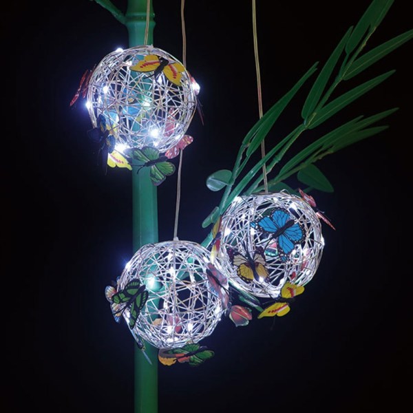 Solar Butterfly Ball Ljus Dekorativt hängbart hänge Ornament Hantverk Tillbehör för inomhus utomhus Trädgård Trädgård Träd 1