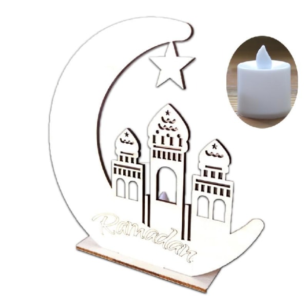 Trä Ramadan Eid Mubarak Moon Star Islam Hängande hängande tallrik med LED-ljus null - RAMADAN