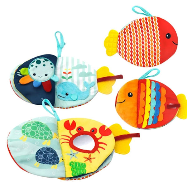 3D Baby Bok Polyester Tyg Bok Interaktiv Fisk Skallra Lärleksak Montessori Mjuk Bok Spädbarn Barnvagnstillbehör Gåva