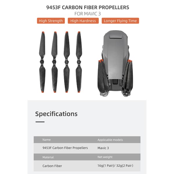 2 par 9453F Quick Release propeller Lav støj kulfiber folde propeller Blade Drone Wing reparations tilbehør til Mavic 3