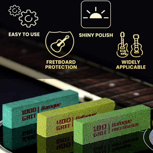Guitar Fret Erasers Polering Rengöring Frets Polish Tools för gitarrsträngar & Fret Polering Slipmedel 180&400&1000Grit