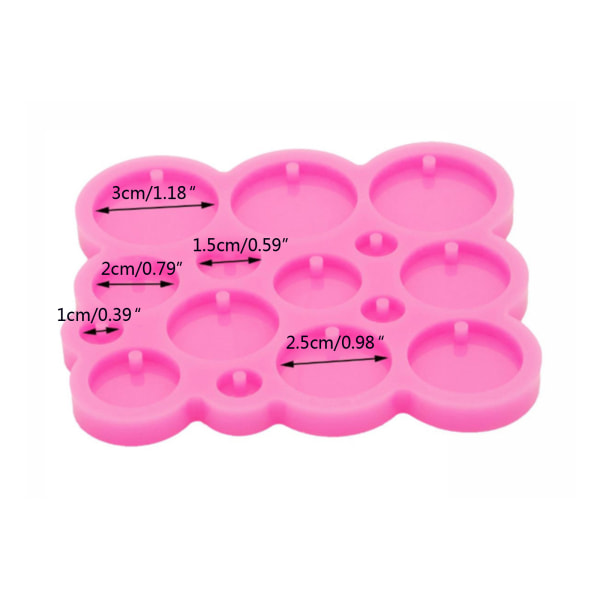 Glansigt molds Många cirkeldiameter 5 /3,3/2,3/1,7/1,2 cm Resin Silikon Nyckelring Molds med hål DIY Craft Pink