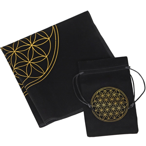 Tarotkort bordsduk Flower of Life Divination Altarduk Praktisk spådomsduk för w/ Tarotpåse för Couns Black B