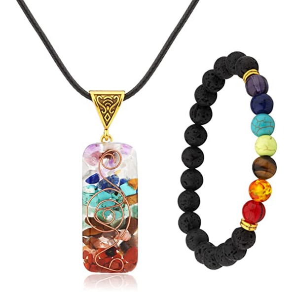 2x 7 Chakra Halsband & Chakra Armband Smycken Set med Spiritual för kvinnor Män för helande för skydd Positiv energi null - 2