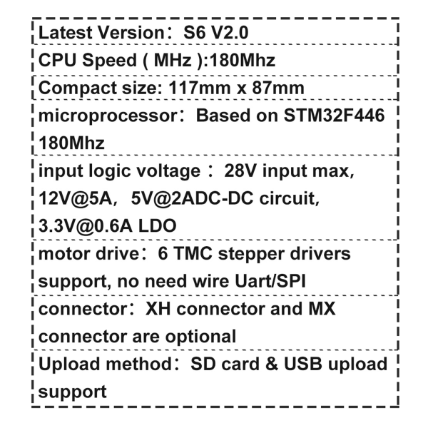 S6 V2.1-kort ARM 32-bitars styrkortsstöd 6X TMC-drivrutiner Uart/SPI Flying Wire XH-kontakt för VORON V1.8 V1.9