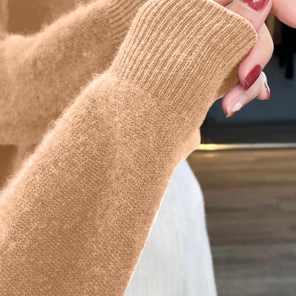 Dam V-ringad stickad tröja Casual lös långärmad pullover Jumper Toppar Goldamel XL