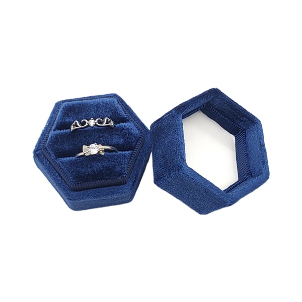 Hexagon Velvet Ring Box Dubbel Ring Display Hållare med avtagbart lock Ring Box Hållare för vigselvisning null - G116