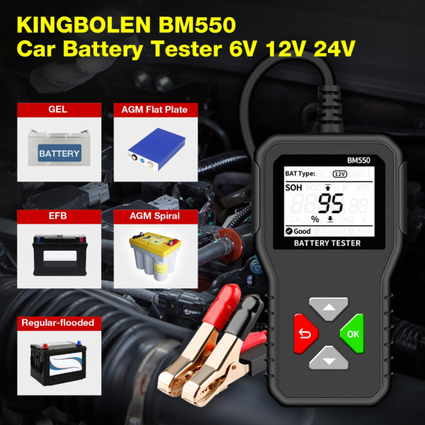 24V 6V 12V Batteritestare BM550 Testanalysator Diagnostiskt verktyg Detektortillbehör Passar för bilmotorcyklar Lastbilssläp