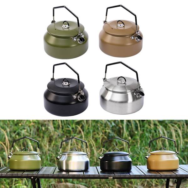 Camping vattenkokare, 1L Camp te Kaffekanna rostfritt stål Utomhus vandring vattenkokare Lätt slitstark camping te vattenkokare Black