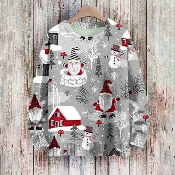 Langærmet julepullover til kvinder 3D juleprintet pullover sweatshirt Gray M