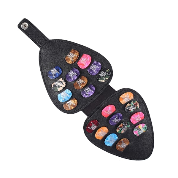 Guitar Picks Case Rymmer 22st Packs Val av olika tjocklekar och mönster, Dubbellagers PU-läderväska With 22 picks