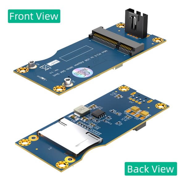 Mini PCIE - USB 2.0 -sovitin korttipaikalla WWAN LTE -verkkokortille
