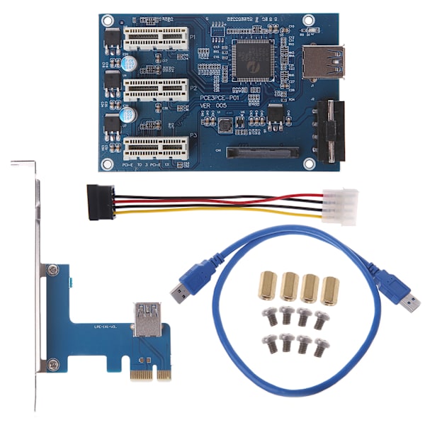 PCI-e Express 1X - 3-porttinen 1X Kytkin Monistaja HUB Riser -kortti + USB-kaapeli PCI-kortti
