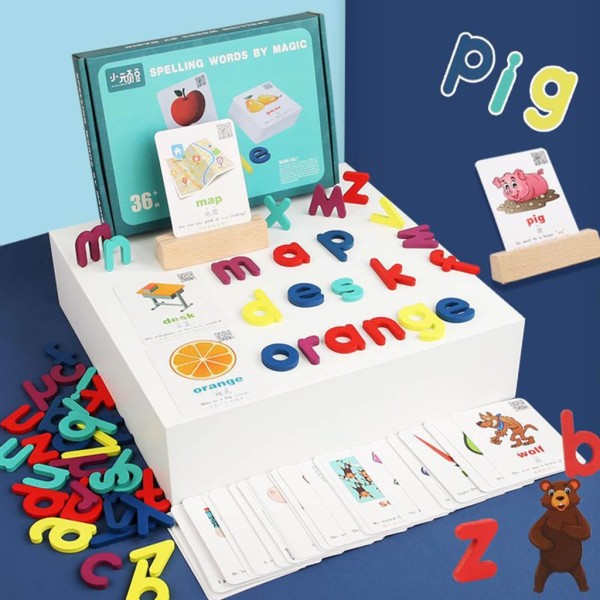 Trä Spelkort Ljus färg Gemener Pussel Montessori alfabetet lärande leksak för förskolebarn