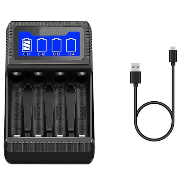 4-facks AA AAA Intelligent Batteriladdare med LCD-display för NiMH AA AAA Uppladdningsbart Batteri USB-laddning Oberoende