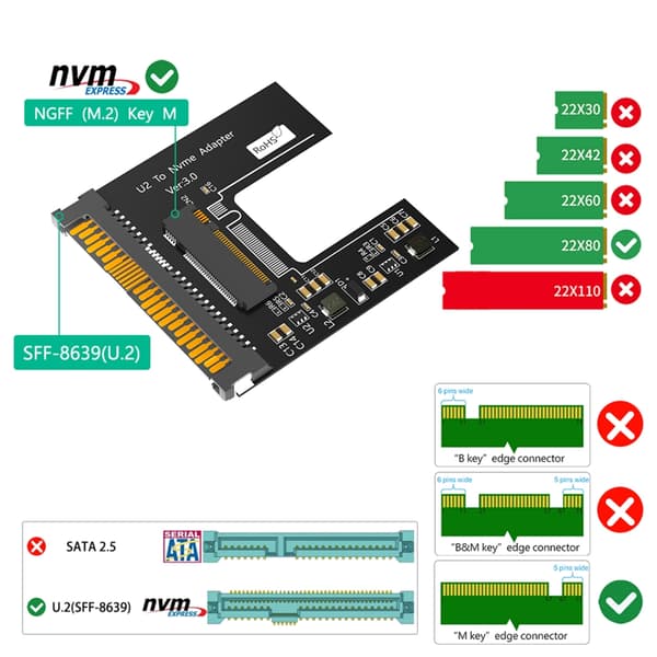 M.2 NVMe Key M SSD til PCI-e U2PCB SFF-8639 M.2 SSD til U2PCB Adapter SSD Adapter