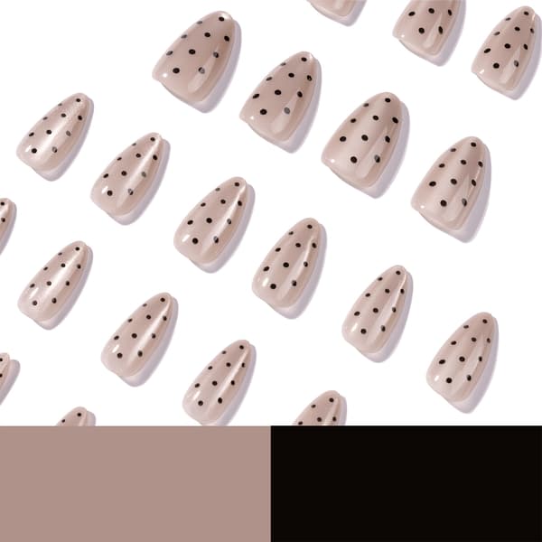 Grå finish mandel manicure sæt med sort prikmønster detalje