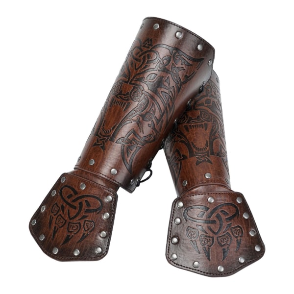 Justerbara medeltida präglade armbandshållare Vintage konstläder Riddarhandskar Vikingarmband Läderarmskydd Brown A
