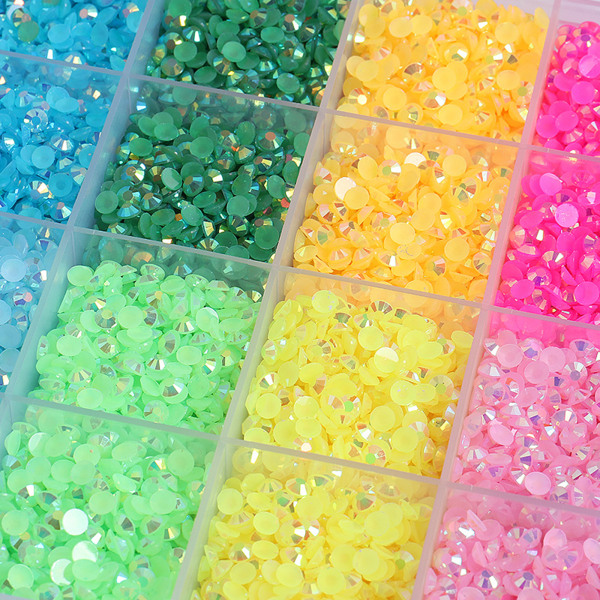 Resin Glitter 3D Rhinestones AB Platt rygg Glänsande stenar Nail art Mixed Pack Nail Gems Crystal Strass Tillbehör 64