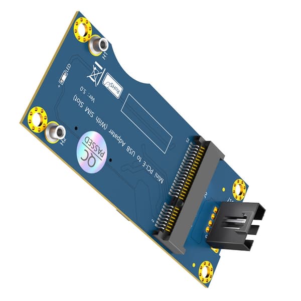 Mini PCIE - USB 2.0 -sovitin korttipaikalla WWAN LTE -verkkokortille