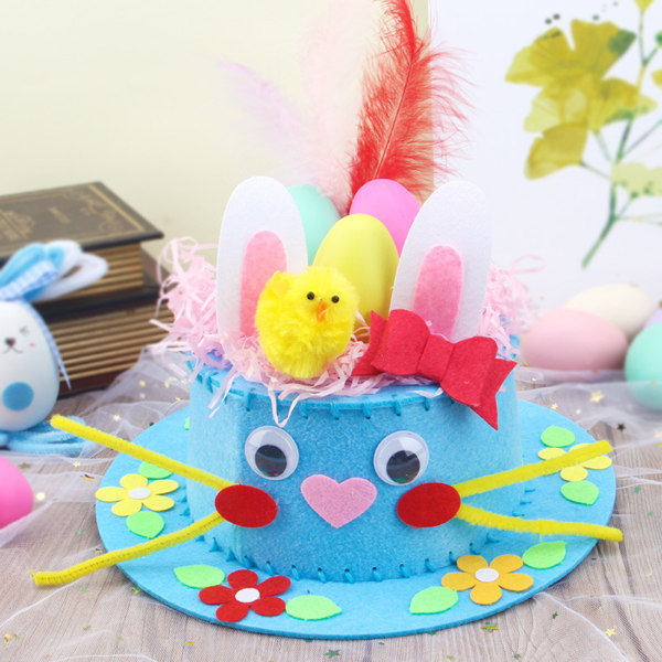 Barn DIY Easter Non Woven Stoff Hat Kit Bunny Egg Material Kit Handgjord Pink