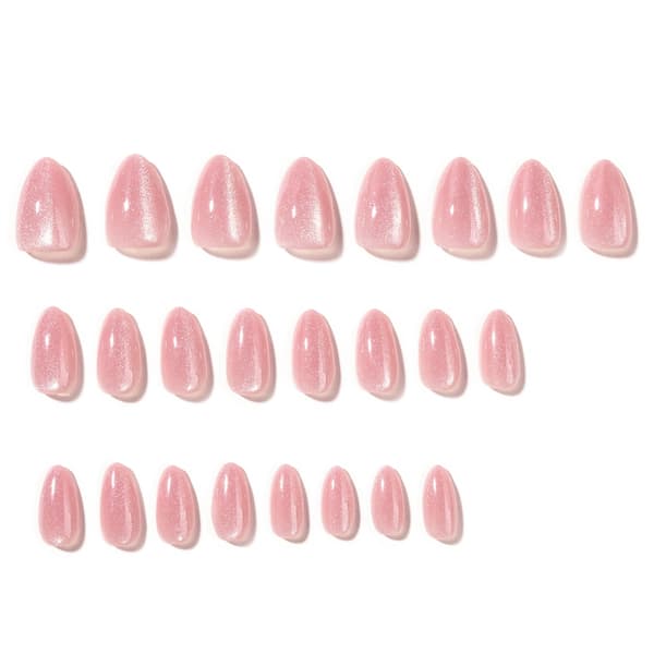 Fuld dækkende press-on manicure sæt i blød pink, mandelformet design, 24 dele