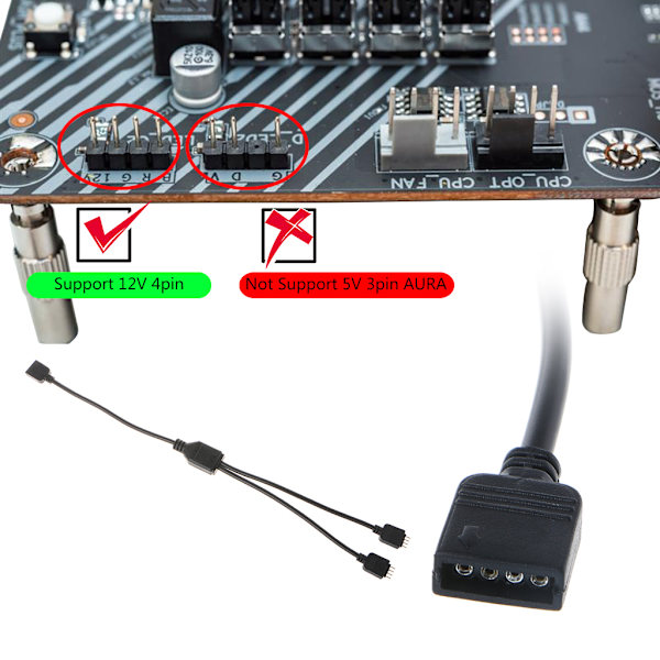 12V 4-stifts datormoderkortsförlängningskabel RGB-gränssnittskontakt Hub RGB splitterkabel för datorchassi A