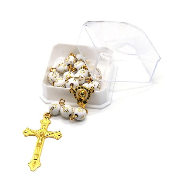 8mm Resin Beads Rosenkransarmband Vintage Jesus Christ Crucifix för Cross Armband Gold