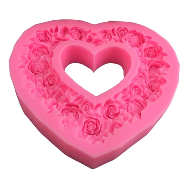 Silikon 3D Hjerte Roseformet Valentinsdag Fondantform Preget Kjærlighetskransform