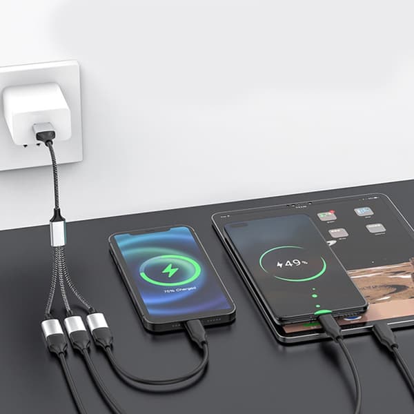 USB 2.0 Strømsplitterkabel, 1 Han til 2 Hun USB og 1 USB C Ladekabel