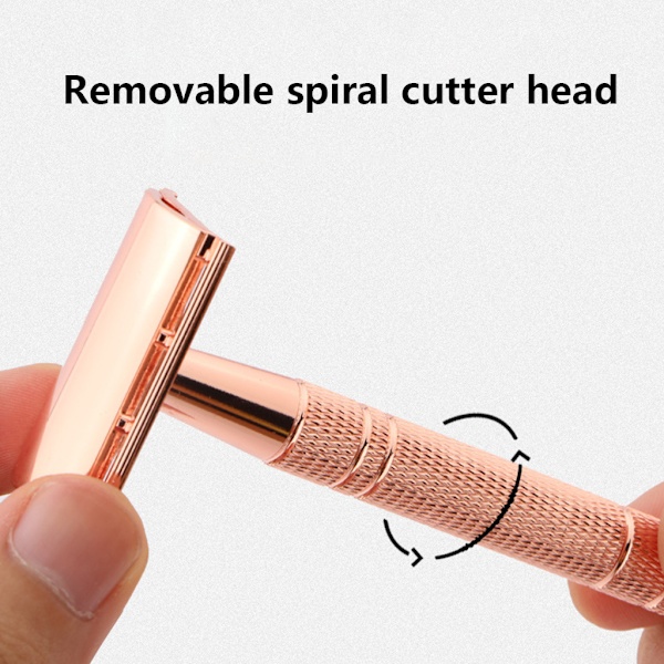 Bärbar klassisk dubbelkantssäkerhet för rakhyvel Premium handhållen män metall för rakhyvel med 10 st påfyllningsblad för all hud Rose gold