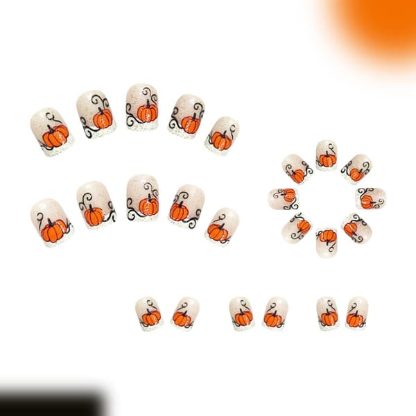 Ljusbas Halloween-tema Press On-nagel för höstens kostymfeststyling