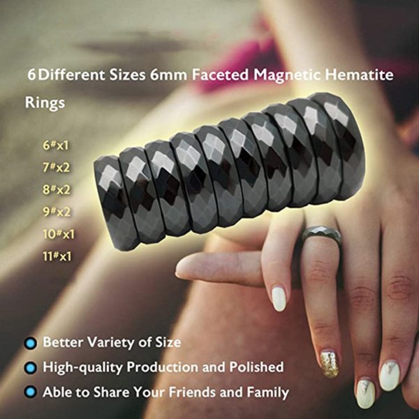 Slät svart hematitbandsring för kvinnor män smycken par enkel gåva natursten platt magnet Helande fingerring null - 6