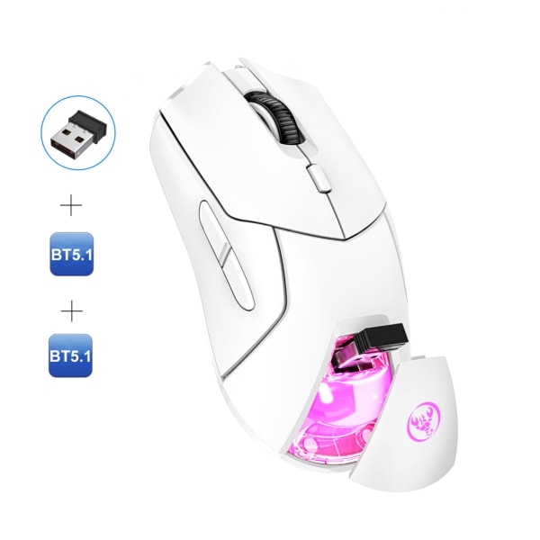 Trådlös spelmus Tri-Mode 2.4GHz Dual-Bluetooth-kompatibel 5.1 4000DPI sensor Hot-Swappable RGB Light Game Mouse White