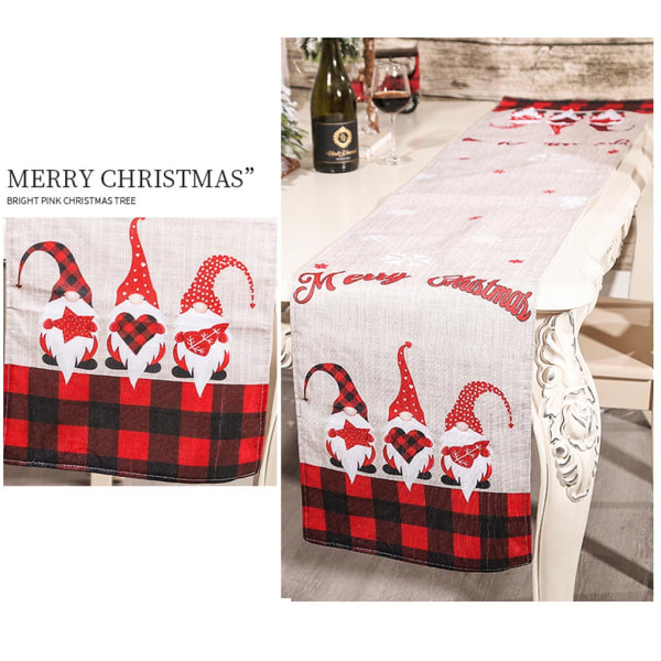 Christmas Gnome Table Runner Snowflake Pläd Duk Holiday Xmas dekorationer Gray - C