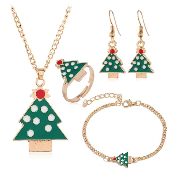 5 st/ set Jul Kvinnor Legering Set Santa Elk Bell Örhängen Halsband Armband Ring Tillbehör Present för tjej Kvinnor null - Senior