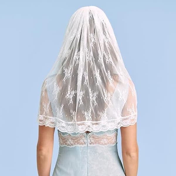 Moderne Brudeslør med Blondekant 50 cm Længde Ideel til Brudetilbehør