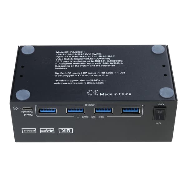 Triples skærme KVM-switcher HDTV USB3.0 til dobbelt PC 3 skærme