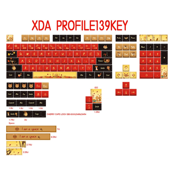 Squirrel Theme Keycaps XDA Keycap För dz60/RK61/64/68/98 Alice- Layout Mechanical Keyboard 7u 2.25/2.75 Split Space