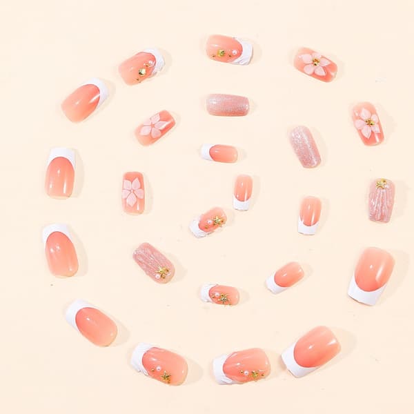 Press On Negle med Pink Gradient Fransk Tip Design Falske Negle til Kvinder