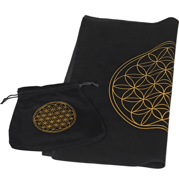 Tarotkort bordsduk Flower of Life Divination Altarduk Praktisk spådomsduk för w/ Tarotpåse för Couns Black B