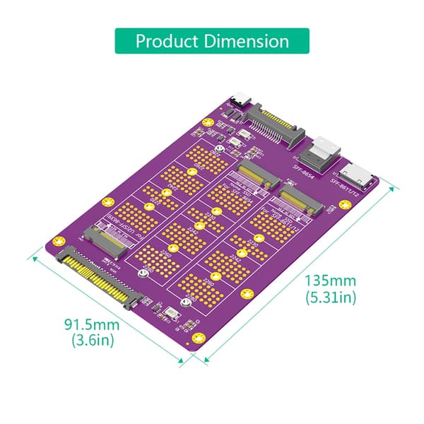 SFF-8611/8654/8639 SSD-adapterkort för snabb installation och prestanda