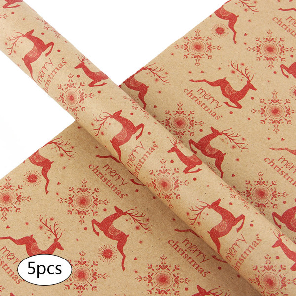 5 ark Inslagning Kraftpapper Jul Inslagningspapper Xmas Present DIY Packing Wraps för Xmas Party Christmas Festival null - 6