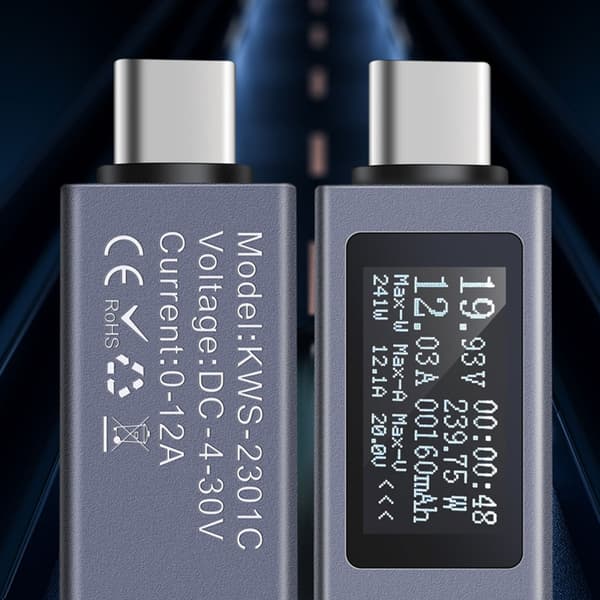 KOWSI USB Tester USB Mobiltelefon Opladningsdetektor USB C Voltmeter Ammeter