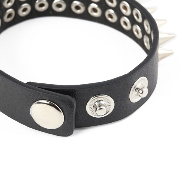 Unisex svart punkrockarmband i konstläder med nitarmband med spik B