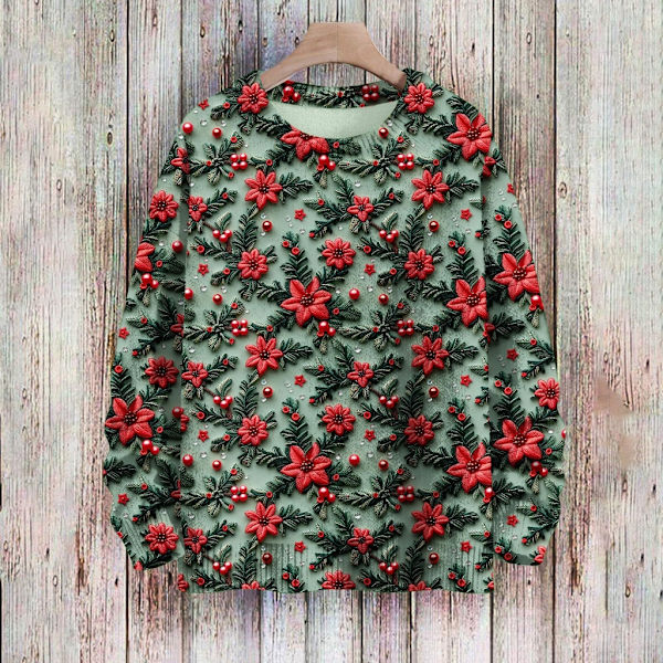 Langærmet julepullover til kvinder 3D-juleprintet pullover sweatshirt Dark Green XXL