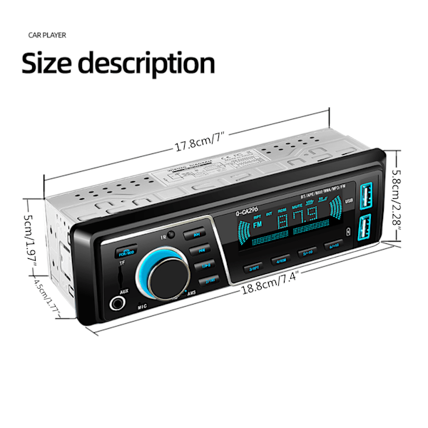 Auton Radio Audio 1din Bluetooth-yhteensopiva Stereo MP3-soitin FM-vastaanotin